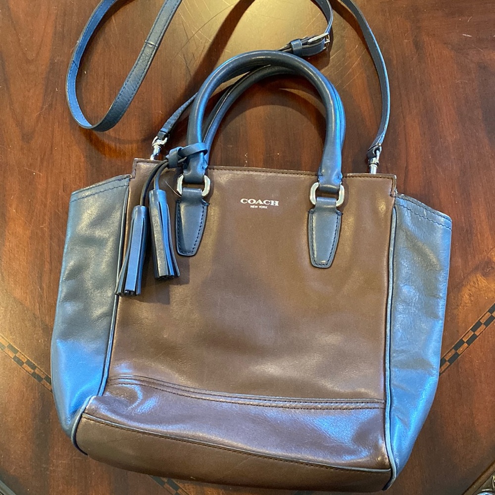 Coach vintage legacy mini tanner leather tote bag crossbody Navy/Brown